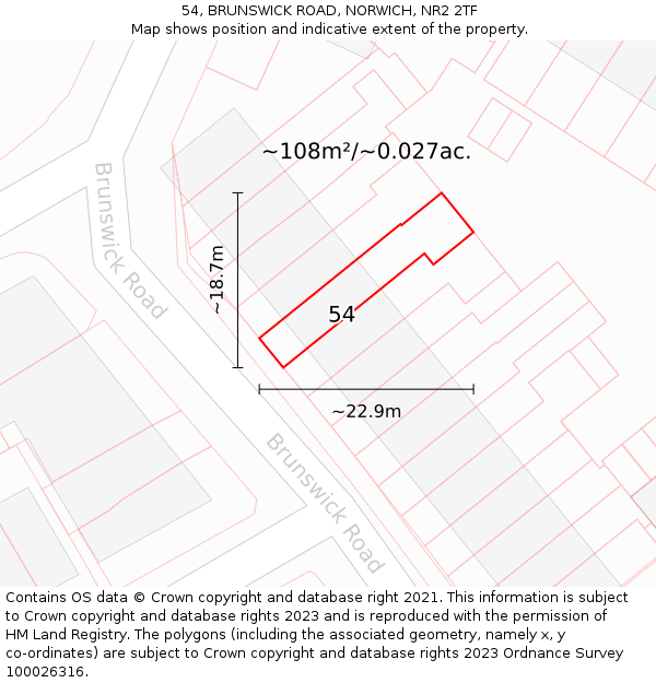 54, BRUNSWICK ROAD, NORWICH, NR2 2TF: Plot and title map