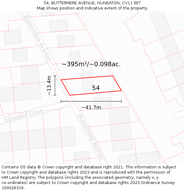 54, BUTTERMERE AVENUE, NUNEATON, CV11 6ET: Plot and title map