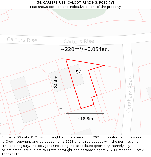 54, CARTERS RISE, CALCOT, READING, RG31 7YT: Plot and title map