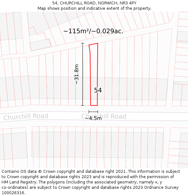 54, CHURCHILL ROAD, NORWICH, NR3 4PY: Plot and title map