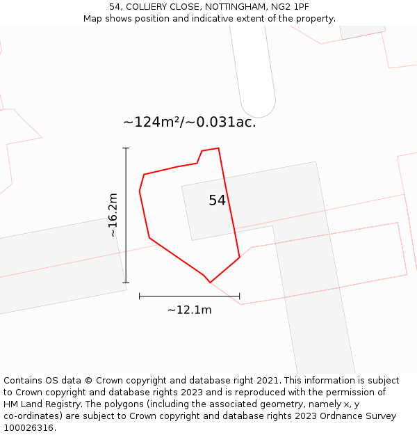 54, COLLIERY CLOSE, NOTTINGHAM, NG2 1PF: Plot and title map