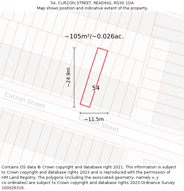 54, CURZON STREET, READING, RG30 1DA: Plot and title map