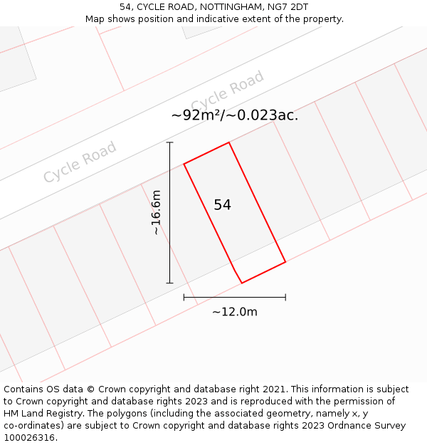 54, CYCLE ROAD, NOTTINGHAM, NG7 2DT: Plot and title map