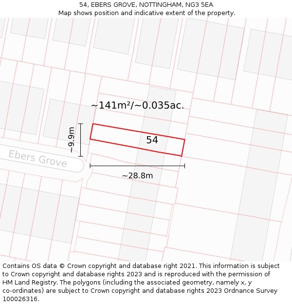 54, EBERS GROVE, NOTTINGHAM, NG3 5EA: Plot and title map