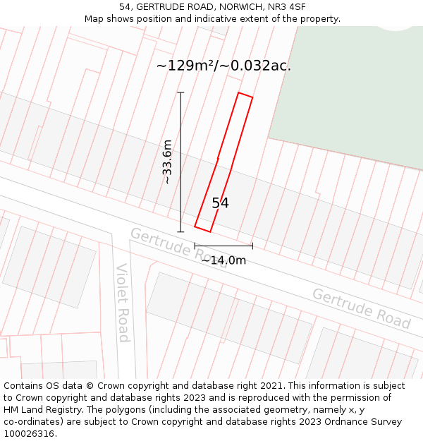 54, GERTRUDE ROAD, NORWICH, NR3 4SF: Plot and title map