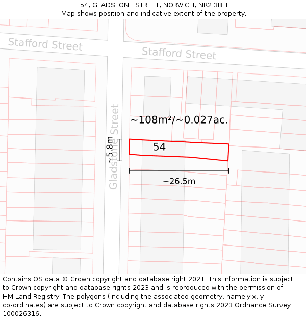 54, GLADSTONE STREET, NORWICH, NR2 3BH: Plot and title map