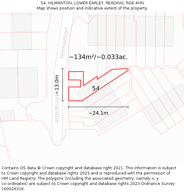 54, HILMANTON, LOWER EARLEY, READING, RG6 4HN: Plot and title map
