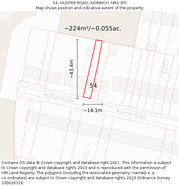 54, HUNTER ROAD, NORWICH, NR3 3PY: Plot and title map