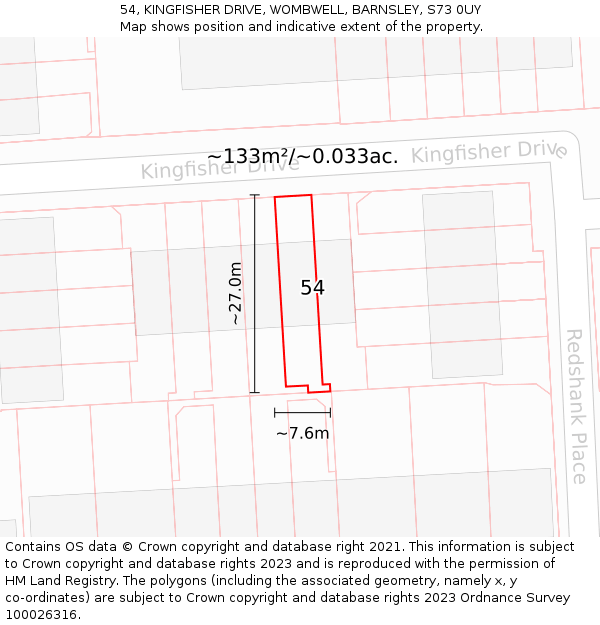 54, KINGFISHER DRIVE, WOMBWELL, BARNSLEY, S73 0UY: Plot and title map
