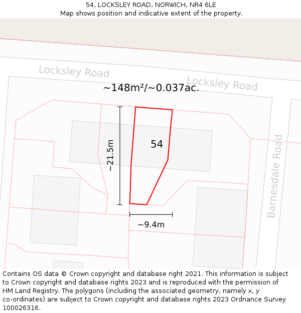 54, LOCKSLEY ROAD, NORWICH, NR4 6LE: Plot and title map