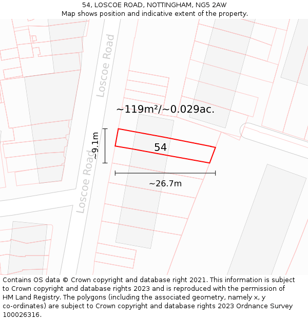 54, LOSCOE ROAD, NOTTINGHAM, NG5 2AW: Plot and title map