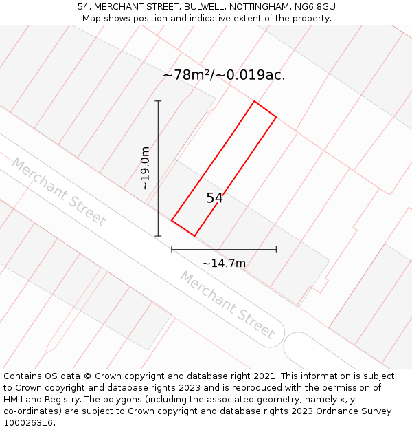 54, MERCHANT STREET, BULWELL, NOTTINGHAM, NG6 8GU: Plot and title map