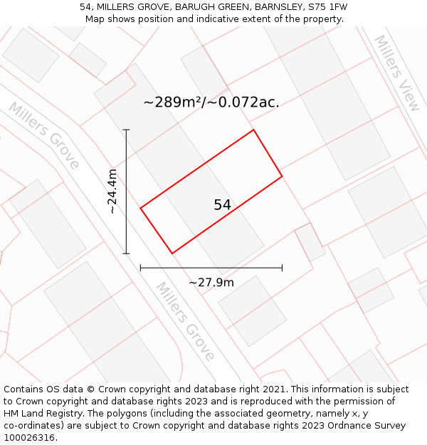 54, MILLERS GROVE, BARUGH GREEN, BARNSLEY, S75 1FW: Plot and title map