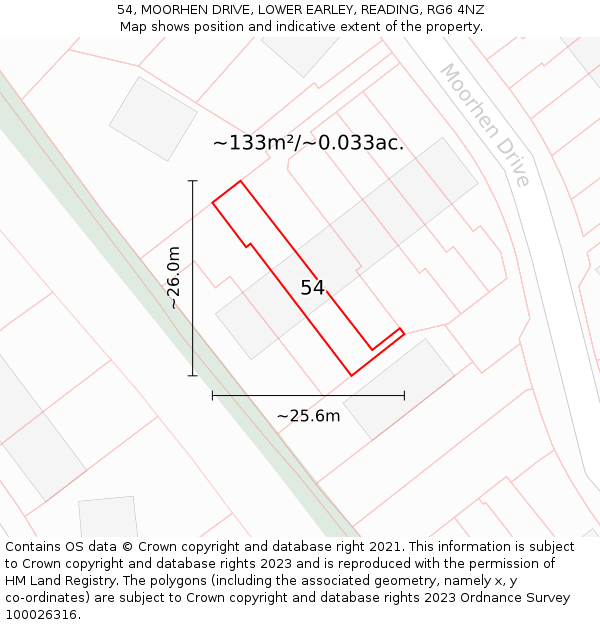 54, MOORHEN DRIVE, LOWER EARLEY, READING, RG6 4NZ: Plot and title map