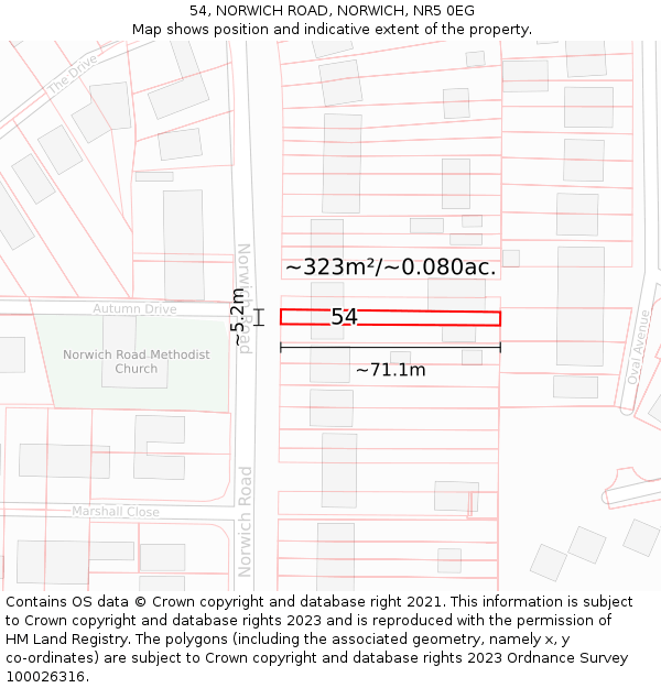54, NORWICH ROAD, NORWICH, NR5 0EG: Plot and title map