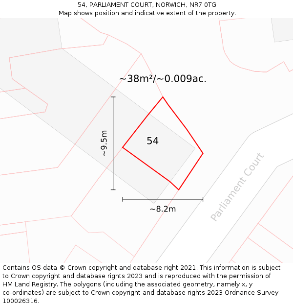 54, PARLIAMENT COURT, NORWICH, NR7 0TG: Plot and title map