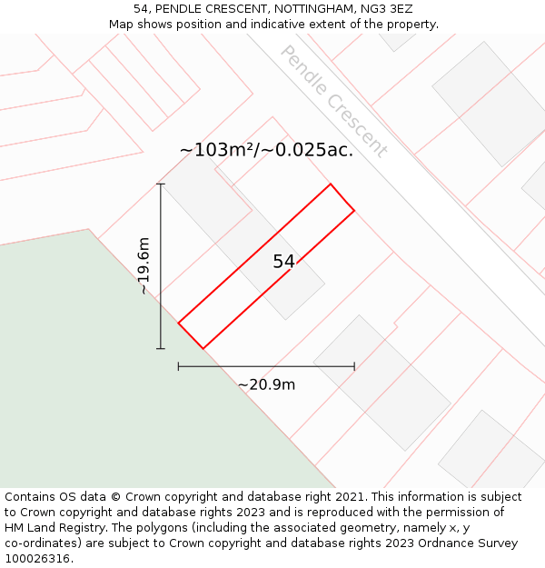 54, PENDLE CRESCENT, NOTTINGHAM, NG3 3EZ: Plot and title map
