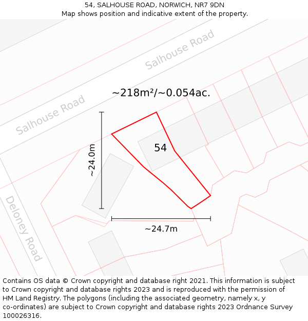 54, SALHOUSE ROAD, NORWICH, NR7 9DN: Plot and title map