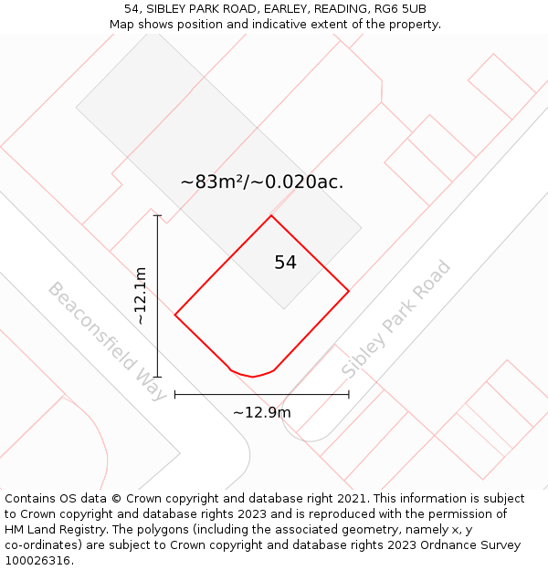 54, SIBLEY PARK ROAD, EARLEY, READING, RG6 5UB: Plot and title map