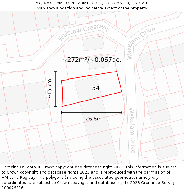 54, WAKELAM DRIVE, ARMTHORPE, DONCASTER, DN3 2FR: Plot and title map