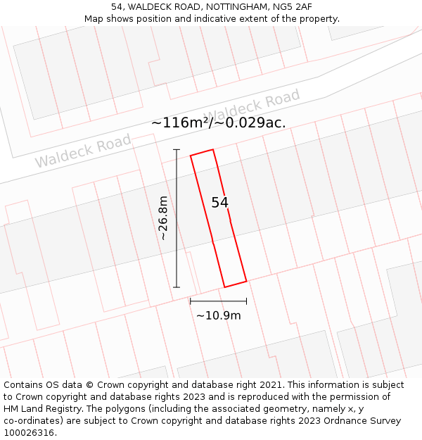 54, WALDECK ROAD, NOTTINGHAM, NG5 2AF: Plot and title map