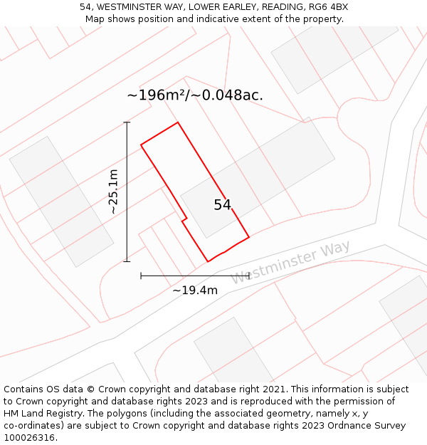 54, WESTMINSTER WAY, LOWER EARLEY, READING, RG6 4BX: Plot and title map