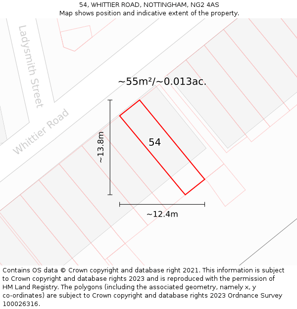 54, WHITTIER ROAD, NOTTINGHAM, NG2 4AS: Plot and title map