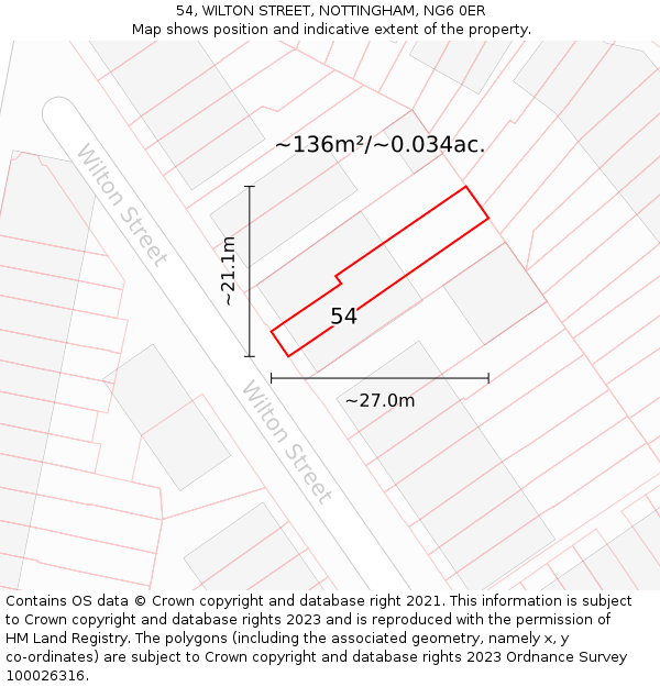 54, WILTON STREET, NOTTINGHAM, NG6 0ER: Plot and title map