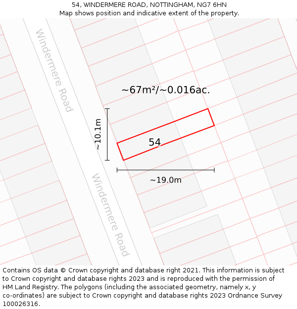 54, WINDERMERE ROAD, NOTTINGHAM, NG7 6HN: Plot and title map