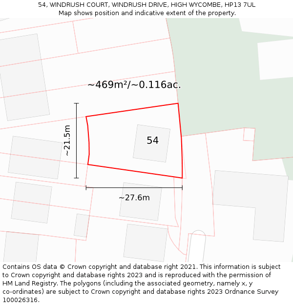 54, WINDRUSH COURT, WINDRUSH DRIVE, HIGH WYCOMBE, HP13 7UL: Plot and title map