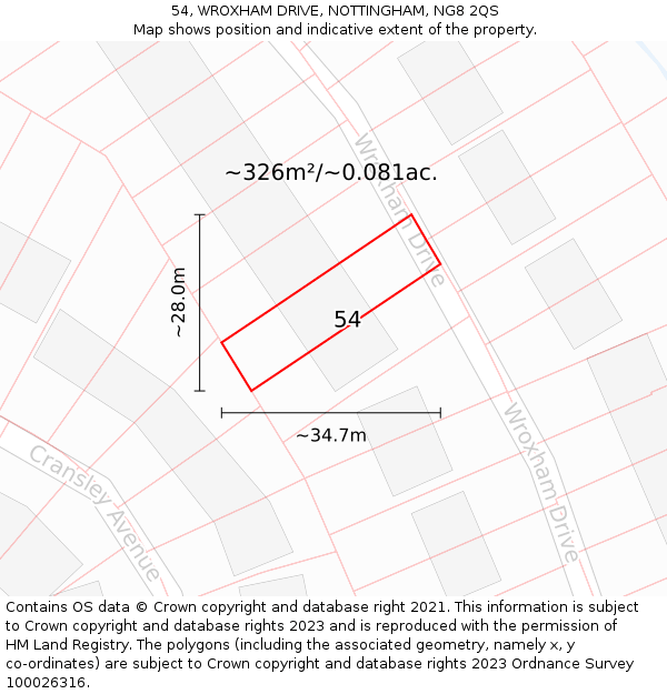 54, WROXHAM DRIVE, NOTTINGHAM, NG8 2QS: Plot and title map