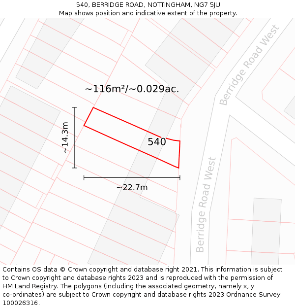 540, BERRIDGE ROAD, NOTTINGHAM, NG7 5JU: Plot and title map
