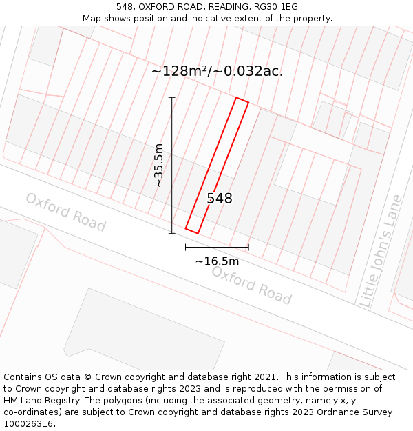 548, OXFORD ROAD, READING, RG30 1EG: Plot and title map