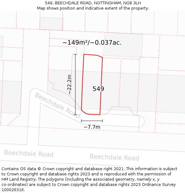 549, BEECHDALE ROAD, NOTTINGHAM, NG8 3LH: Plot and title map