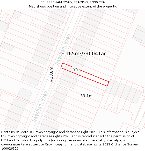 55, BEECHAM ROAD, READING, RG30 2RA: Plot and title map