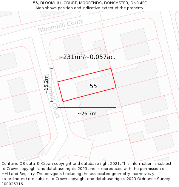 55, BLOOMHILL COURT, MOORENDS, DONCASTER, DN8 4PF: Plot and title map