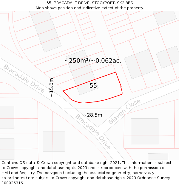 55, BRACADALE DRIVE, STOCKPORT, SK3 8RS: Plot and title map