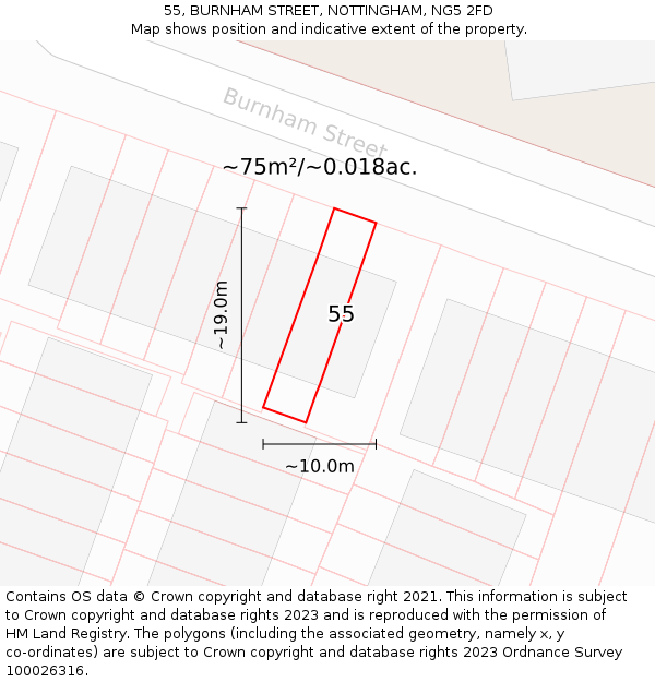 55, BURNHAM STREET, NOTTINGHAM, NG5 2FD: Plot and title map