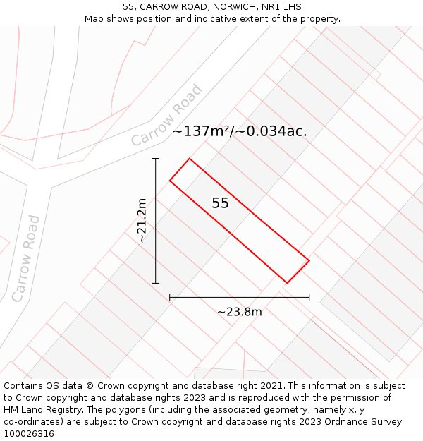 55, CARROW ROAD, NORWICH, NR1 1HS: Plot and title map
