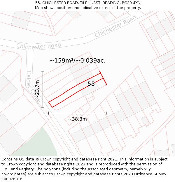 55, CHICHESTER ROAD, TILEHURST, READING, RG30 4XN: Plot and title map