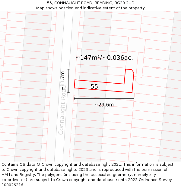 55, CONNAUGHT ROAD, READING, RG30 2UD: Plot and title map