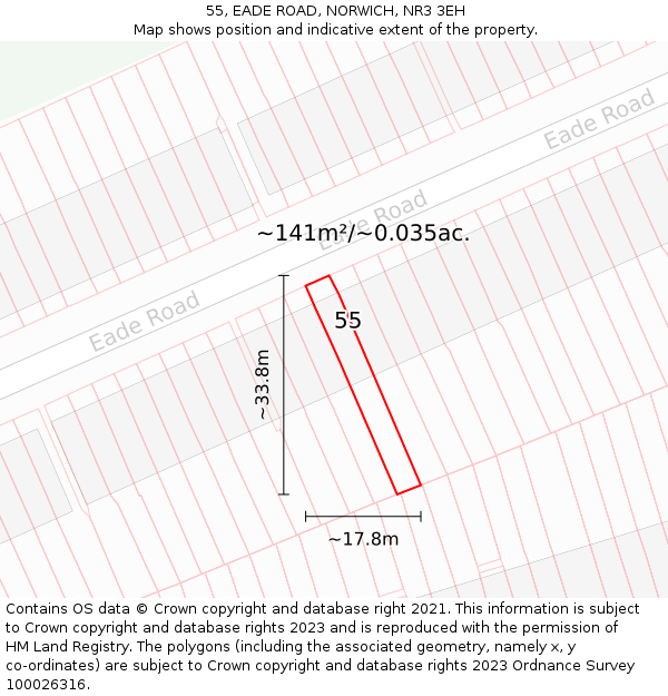 55, EADE ROAD, NORWICH, NR3 3EH: Plot and title map
