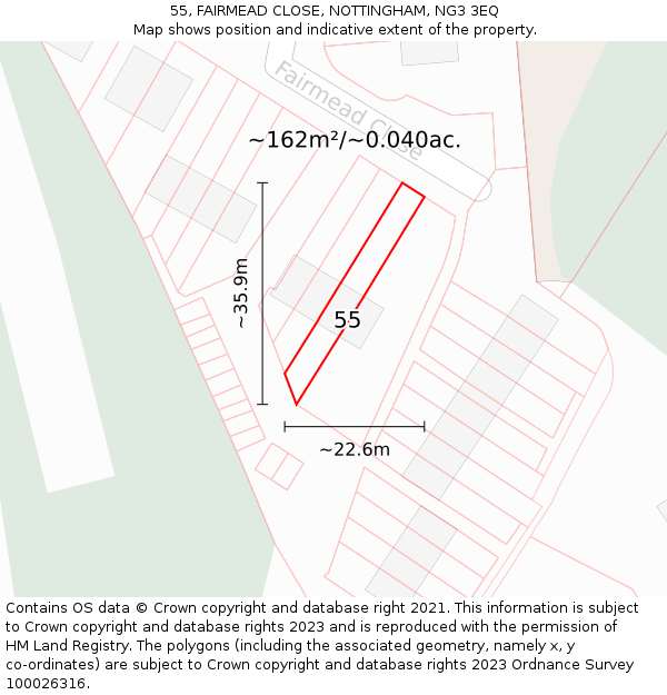 55, FAIRMEAD CLOSE, NOTTINGHAM, NG3 3EQ: Plot and title map