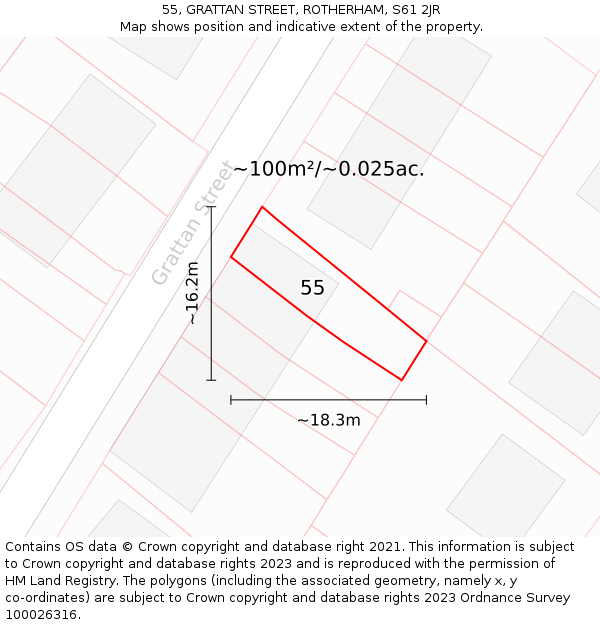 55, GRATTAN STREET, ROTHERHAM, S61 2JR: Plot and title map