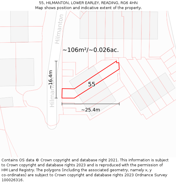 55, HILMANTON, LOWER EARLEY, READING, RG6 4HN: Plot and title map