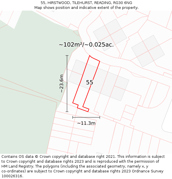 55, HIRSTWOOD, TILEHURST, READING, RG30 6NG: Plot and title map