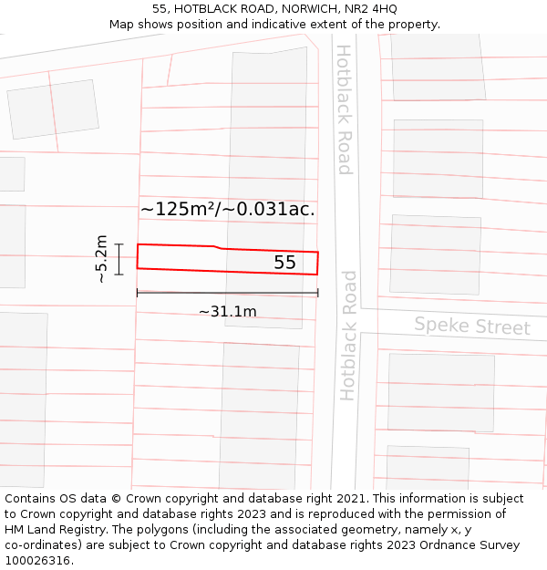 55, HOTBLACK ROAD, NORWICH, NR2 4HQ: Plot and title map