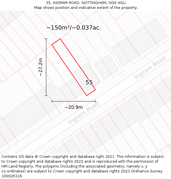 55, INGRAM ROAD, NOTTINGHAM, NG6 9GU: Plot and title map