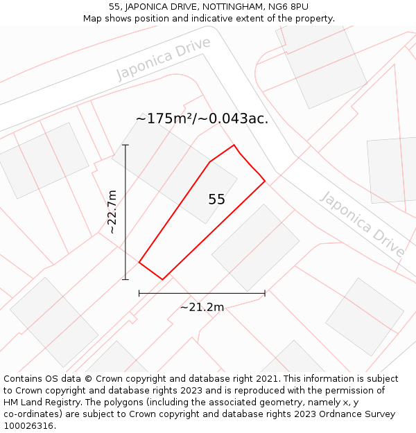 55, JAPONICA DRIVE, NOTTINGHAM, NG6 8PU: Plot and title map