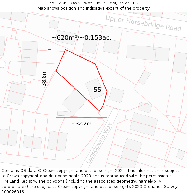 55, LANSDOWNE WAY, HAILSHAM, BN27 1LU: Plot and title map